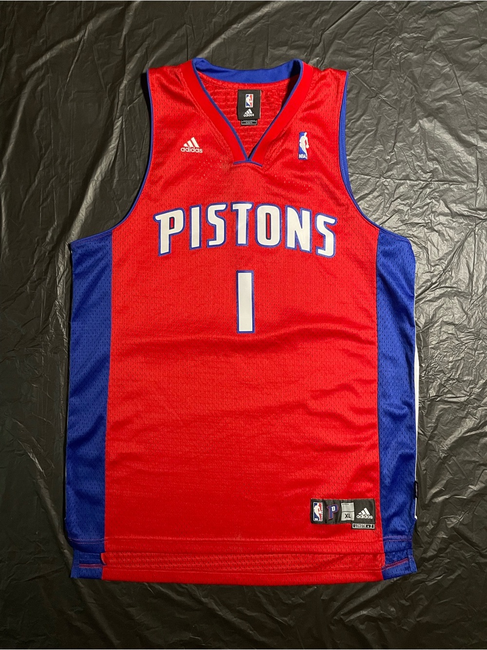 Adidas Pistons Chauncey Billups Red and Blue Basketball Jersey